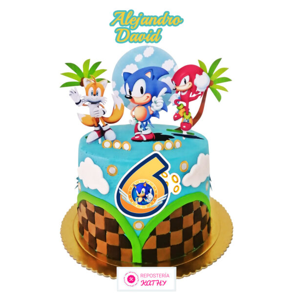 Torta Sonic con sus amigos Knuckle y Tails