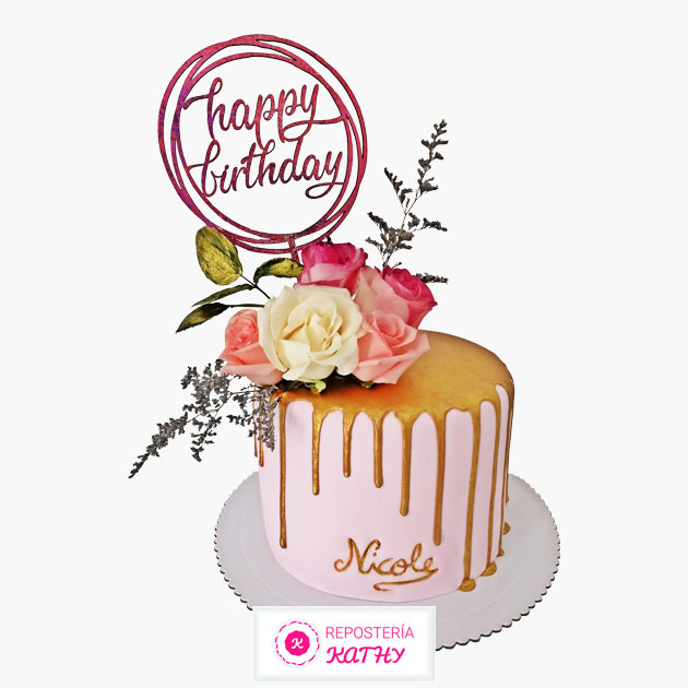torta Drip Cake mujer rosas
